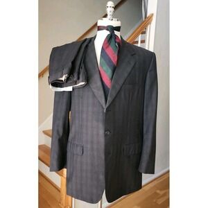 Belvest Men's 100% Wool 3-Button Suit Charcoal Gray Plaid • Italy • 46L | 41x32